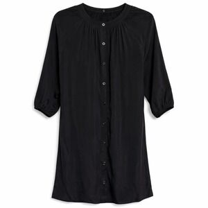 Tucker Silk Shirt Dress Black Button Front Midi Dress Size Large Midi Length